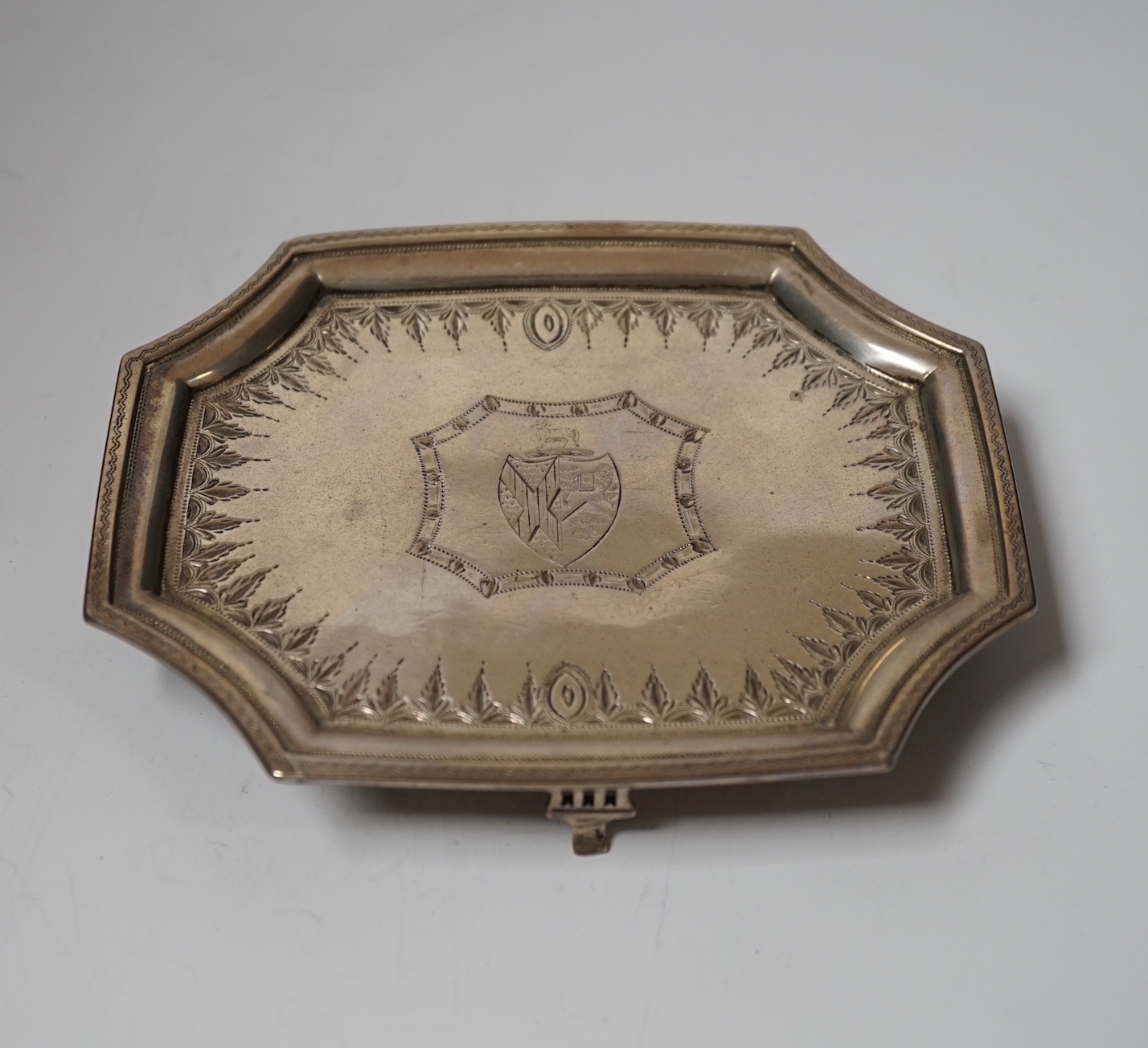 A George III silver teapot stand, with inswept corners, Urquhart & Hart, London, 1792, 13.7cm, 4.1oz.